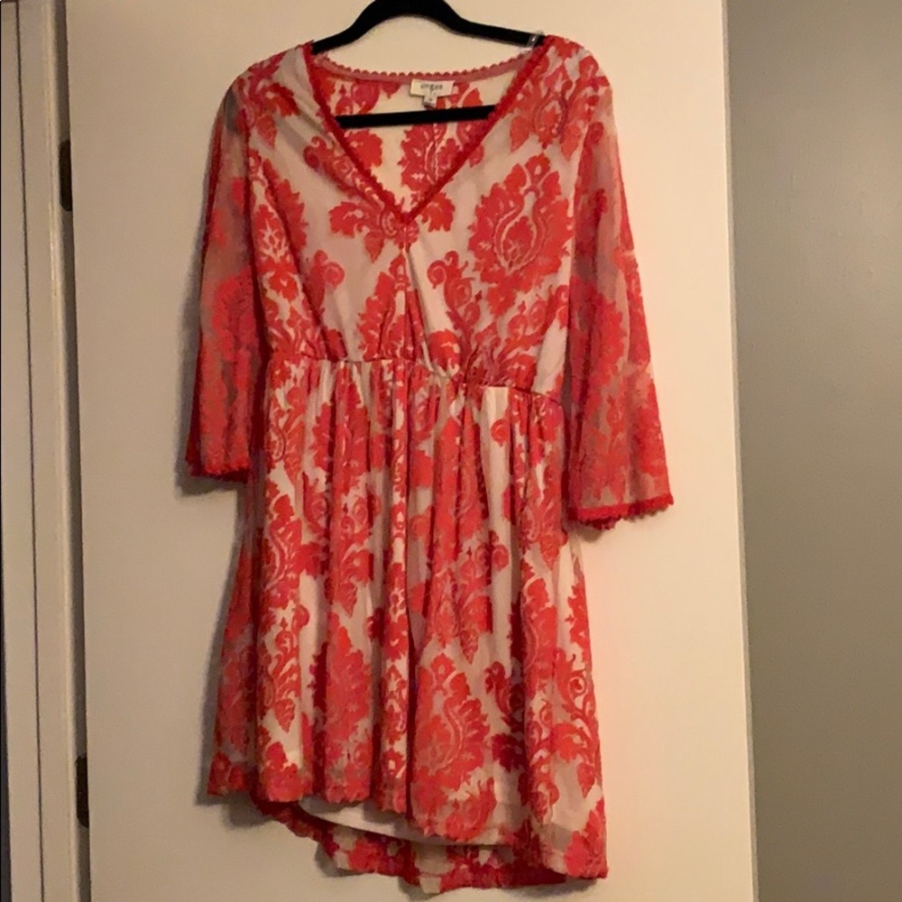 Mesh Lace V neck dress red/orange  NEW WITH TAGS